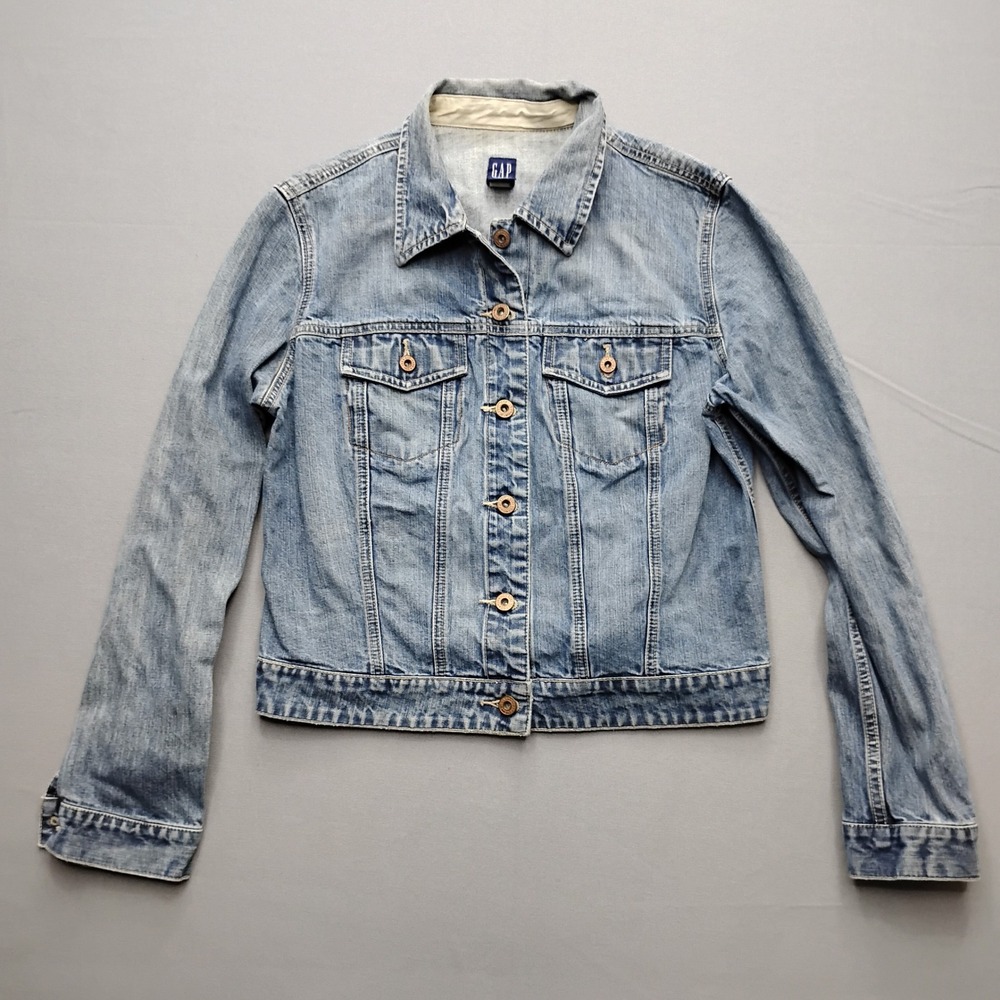 GAP Blue Denim Trucker Jacket Womens Large Cotton Light Wash